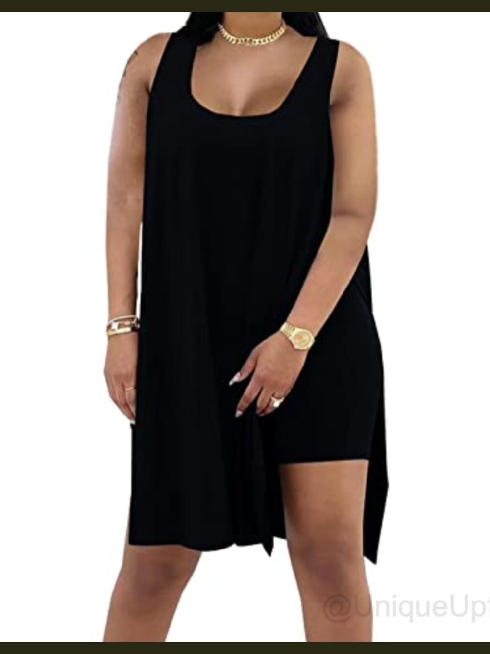 Women's Plus Size 2 Piece Outfit Sleeveless Split Top Biker Shorts Set